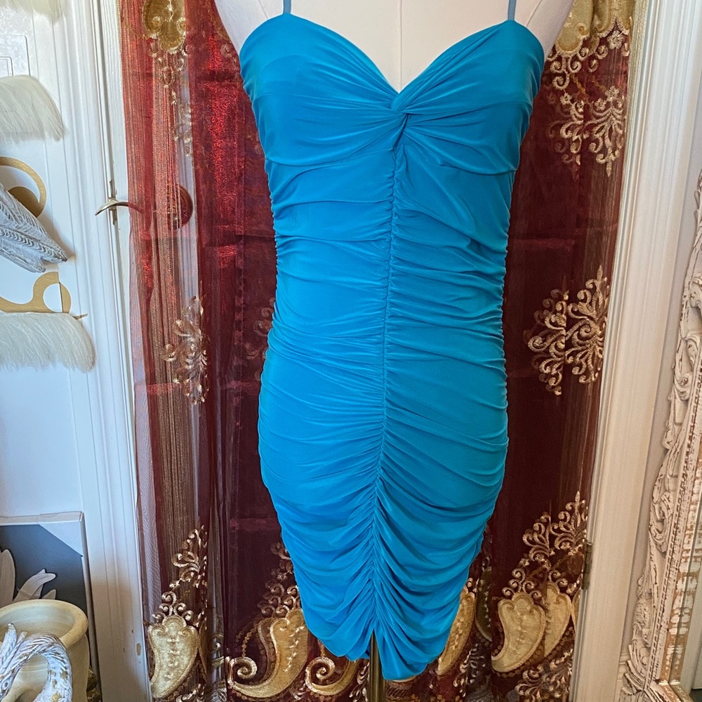 Seduction Blue Ruched Mini Dress - Picture 4 of 12